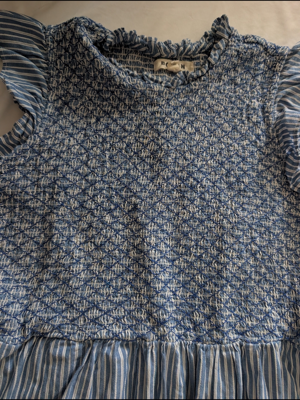 Boden Blue and White Striped Smocked Dress - Picture 2 of 5